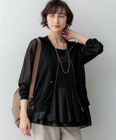 L size ONWARD(大きいサイズ) / エルサイズオンワード パーカー | シャイニーシアーニット ジップアップ パーカー