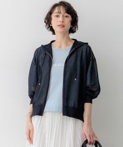 L size ONWARD(大きいサイズ) / エルサイズオンワード パーカー | シャイニーシアーニット ジップアップ パーカー