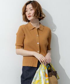 L size ONWARD(大きいサイズ) / エルサイズオンワード ニット・セーター | ワイドリブ 五分袖 ポロニット