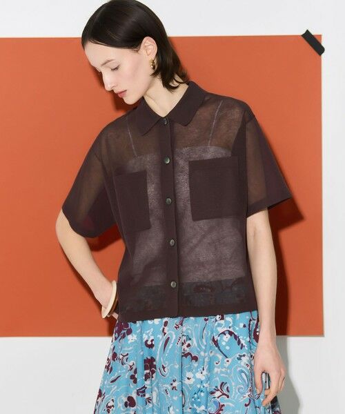 L size ONWARD(大きいサイズ) / エルサイズオンワード ニット・セーター | 【見上愛さん着用/WEB&一部店舗限定カラーあり】シアー ポロニット（ダークブラウン系）