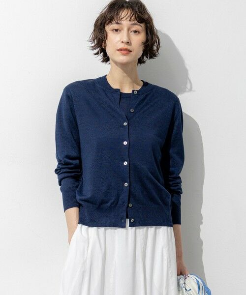 L size ONWARD(大きいサイズ) / エルサイズオンワード カーディガン・ボレロ | 【一部予約/見上愛さん着用】ピュアリネンハイゲージ カーディガン（ネイビー系）