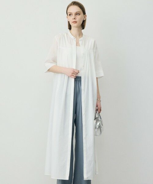 L size ONWARD(大きいサイズ) / エルサイズオンワード ミニ丈・ひざ丈ワンピース | リネンスラブローン シャツワンピース（オフホワイト）