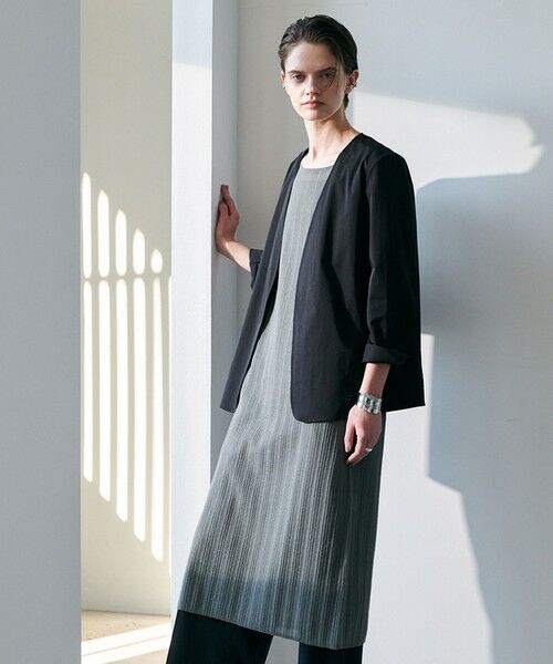 L size ONWARD(大きいサイズ) / エルサイズオンワード ミニ丈・ひざ丈ワンピース | 【30th ANNIVERSARY】シアーライトリュクス ニットワンピース（スティールカーキ）