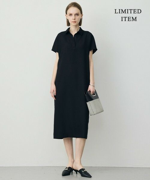 L size ONWARD(大きいサイズ) / エルサイズオンワード ロング・マキシ丈ワンピース | 【WEB限定】FluidBackSatin ニット衿シャツワンピース | 詳細10