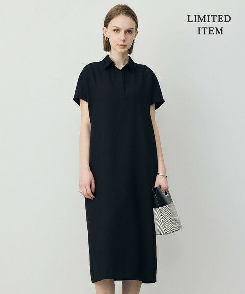 L size ONWARD(大きいサイズ) / エルサイズオンワード ロング・マキシ丈ワンピース | 【WEB限定】FluidBackSatin ニット衿シャツワンピース（ブラック）