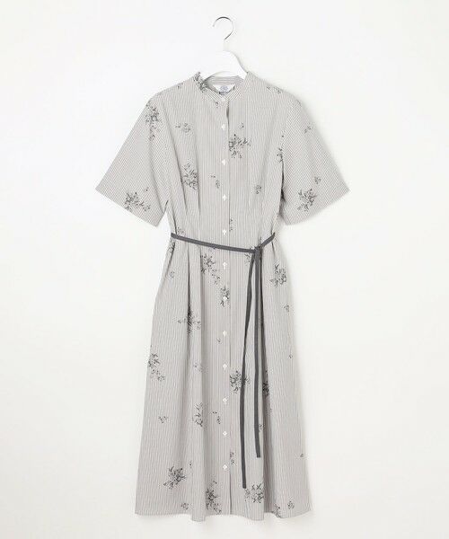 L size ONWARD(大きいサイズ) / エルサイズオンワード ロング・マキシ丈ワンピース | 【一枚で着映え】ストライプ×フラワープリント ワンピース（モカストライプ系）