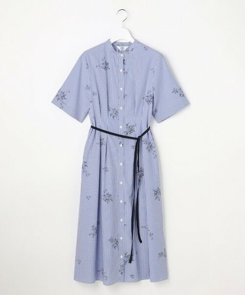 L size ONWARD(大きいサイズ) / エルサイズオンワード ロング・マキシ丈ワンピース | 【一枚で着映え】ストライプ×フラワープリント ワンピース（ネイビーストライプ系）