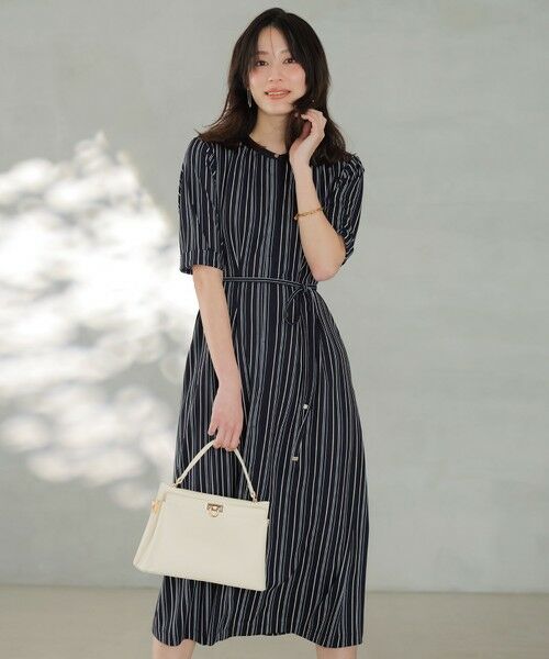 L size ONWARD(大きいサイズ) / エルサイズオンワード ドレス | ジョーゼットジャージー ワンピース（ネイビーストライプ）