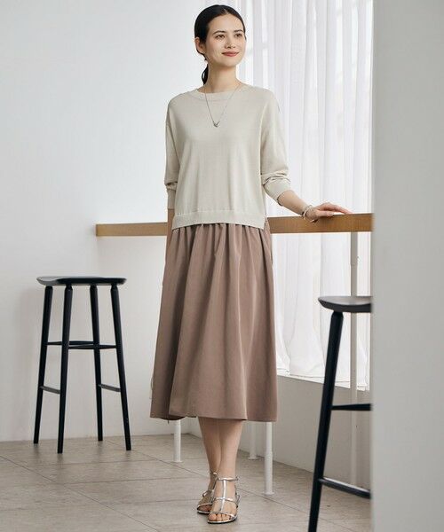 L size ONWARD(大きいサイズ) / エルサイズオンワード ロング・マキシ丈ワンピース | 【人気異素材コンビの最新作・前後着用可】タフタコンビ ワンピース | 詳細1