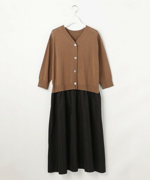 L size ONWARD(大きいサイズ) / エルサイズオンワード ロング・マキシ丈ワンピース | 【人気異素材コンビの最新作・前後着用可】タフタコンビ ワンピース | 詳細5