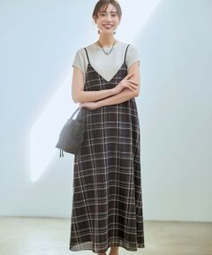 L size ONWARD(大きいサイズ) / エルサイズオンワード ロング・マキシ丈ワンピース | 【見上愛さん着用】ハイツイストシアーチェック キャミソールワンピース