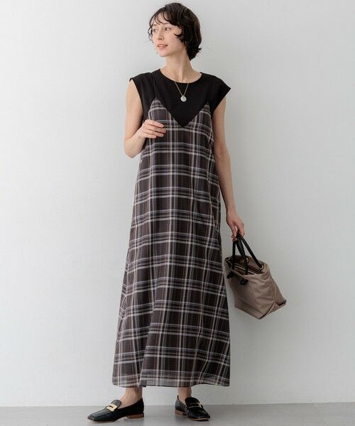 L size ONWARD(大きいサイズ) / エルサイズオンワード ロング・マキシ丈ワンピース | 【見上愛さん着用】ハイツイストシアーチェック キャミソールワンピース | 詳細7