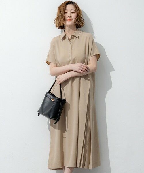 L size ONWARD(大きいサイズ) / エルサイズオンワード ロング・マキシ丈ワンピース | ドライ2WAYツイル ワンピース（ベージュ系）