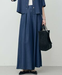 L size ONWARD(大きいサイズ) / エルサイズオンワード その他パンツ | ナチュラルソフトデニム タックワイドパンツ