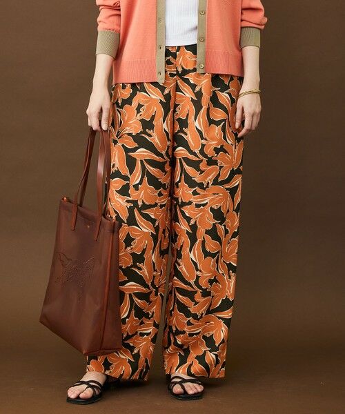 L size ONWARD(大きいサイズ) / エルサイズオンワード その他パンツ | 【カタログ掲載】シアーカラミプリントワイド パンツ(ブラウン×オレンジ)