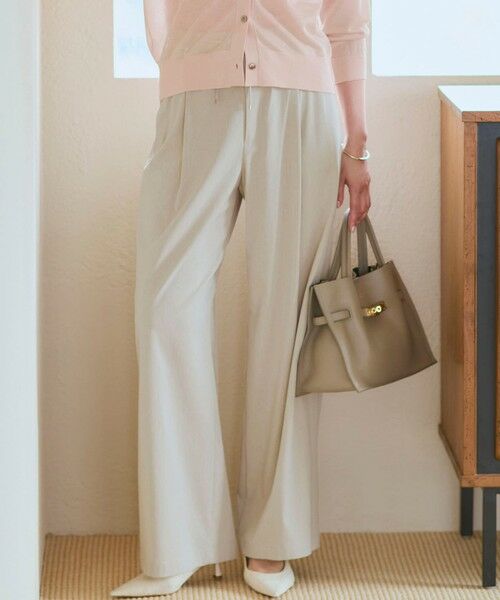 L size ONWARD(大きいサイズ) / エルサイズオンワード その他パンツ | ナチュラルスラブストレッチ ワイドパンツ（ベージュ系）