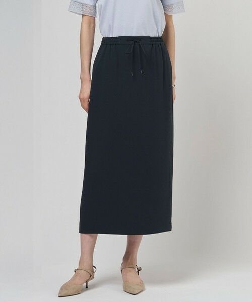 L size ONWARD(大きいサイズ) / エルサイズオンワード ミニ・ひざ丈スカート | 【セットアップ対応】Light ジョーゼット ナロー スカート（ネイビー系）