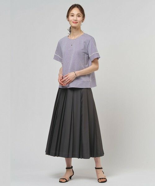 L size ONWARD(大きいサイズ) / エルサイズオンワード ロング・マキシ丈スカート | エアリースパンボイル プリーツ スカート | 詳細1