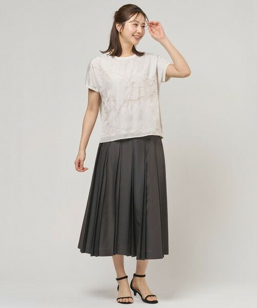 L size ONWARD(大きいサイズ) / エルサイズオンワード ロング・マキシ丈スカート | エアリースパンボイル プリーツ スカート | 詳細5