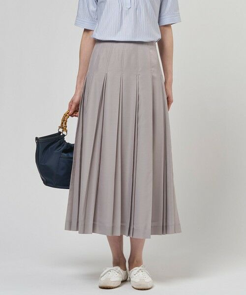L size ONWARD(大きいサイズ) / エルサイズオンワード ロング・マキシ丈スカート | エアリースパンボイル プリーツ スカート（グレージュ系）