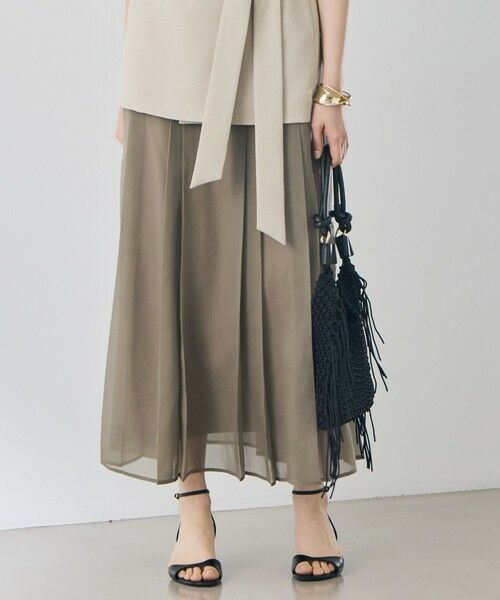 L size ONWARD(大きいサイズ) / エルサイズオンワード ミニ・ひざ丈スカート | 【カタログ掲載】オーガンジープリーツ スカート（カーキ）