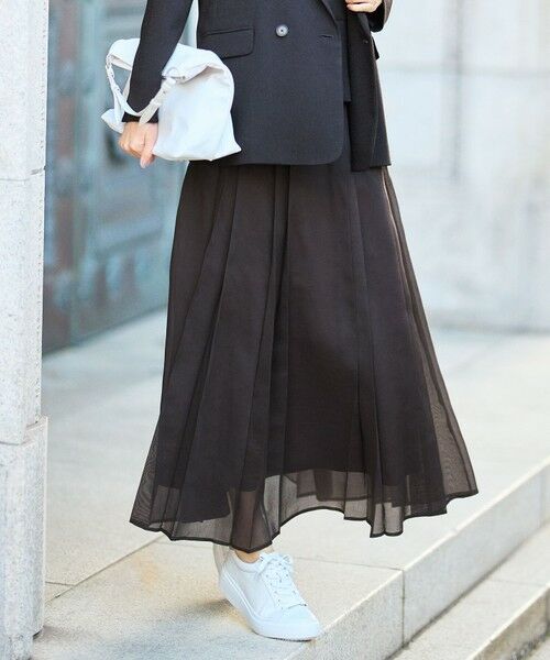 L size ONWARD(大きいサイズ) / エルサイズオンワード ミニ・ひざ丈スカート | 【カタログ掲載】オーガンジープリーツ スカート（ブラウン）