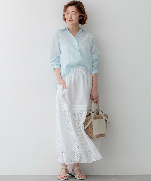 L size ONWARD(大きいサイズ) / エルサイズオンワード ミニ・ひざ丈スカート | 【先行予約】カットワークエンブロイダリー スカート | 詳細4