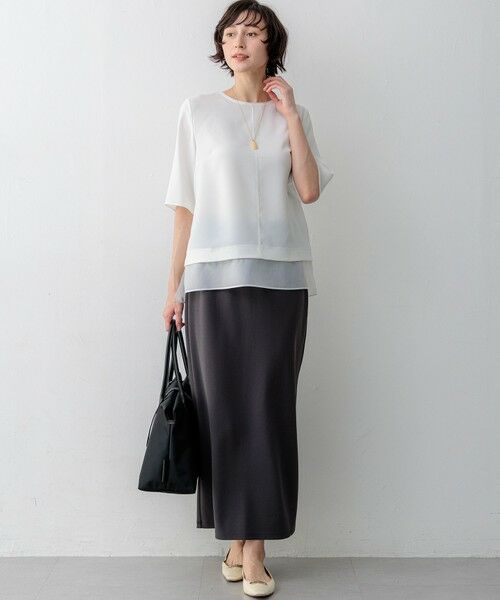 L size ONWARD(大きいサイズ) / エルサイズオンワード ミニ・ひざ丈スカート | ダブルフェイスジャージー Iラインスカート | 詳細4