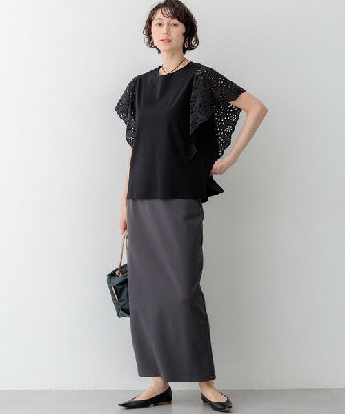 L size ONWARD(大きいサイズ) / エルサイズオンワード ミニ・ひざ丈スカート | ダブルフェイスジャージー Iラインスカート | 詳細7