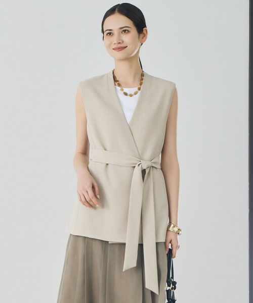 L size ONWARD(大きいサイズ) / エルサイズオンワード ベスト | 【カタログ掲載】リラックスバスケットノーカラー ジレ（フラックス）