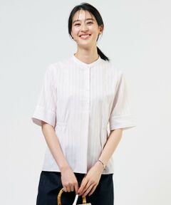 L size ONWARD(大きいサイズ) / エルサイズオンワード シャツ・ブラウス | 【シーンレスに活躍】セルロースカラミストライプ バンドカラー ブラウス