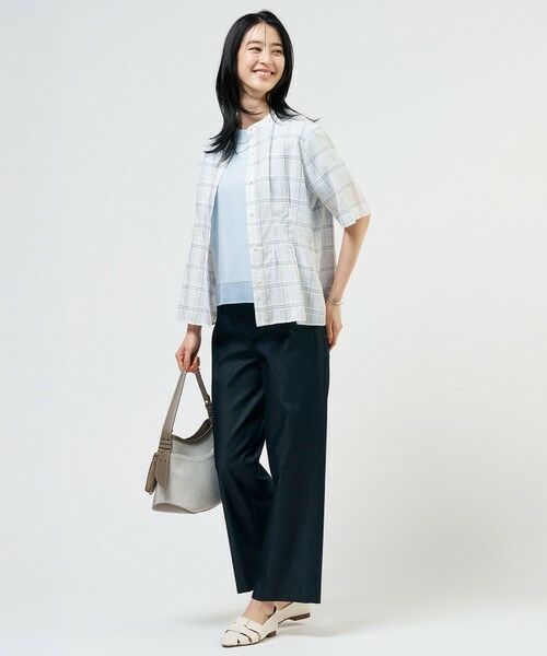 L size ONWARD(大きいサイズ) / エルサイズオンワード シャツ・ブラウス | 【一枚で着映え】キュプラチェック  バンドカラー ブラウス | 詳細2