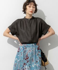 L size ONWARD(大きいサイズ) / エルサイズオンワード シャツ・ブラウス | リネンライクグロッシー バンドカラー ブラウス