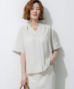 L size ONWARD(大きいサイズ) / エルサイズオンワード カットソー | ストレッチジョーゼット キーネック ブラウス