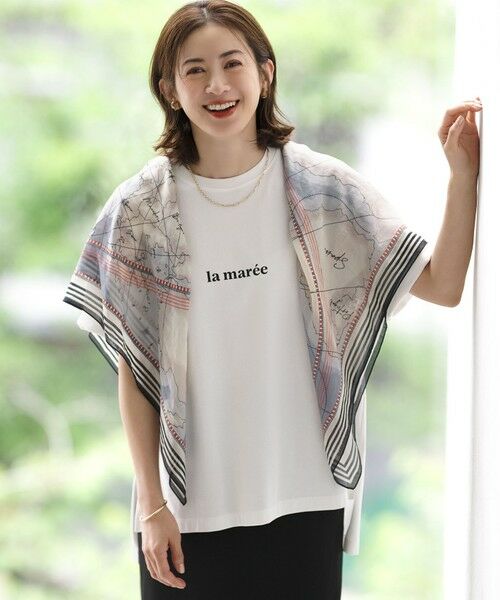 L size ONWARD(大きいサイズ) / エルサイズオンワード カットソー | la maree オーバーサイズ ロゴ Tシャツ（ホワイト系）