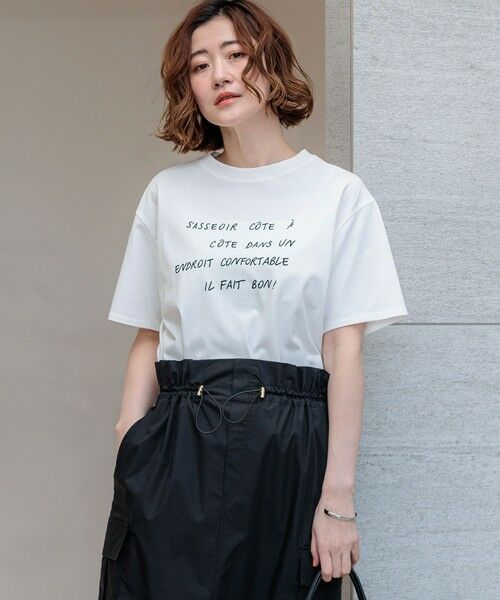L size ONWARD(大きいサイズ) / エルサイズオンワード カットソー | リラクシーシルエット メッセージ ロゴTシャツ（ホワイト系）