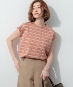 L size ONWARD(大きいサイズ) / エルサイズオンワード カットソー | マルチボーダー フレンチスリーブ カットソー