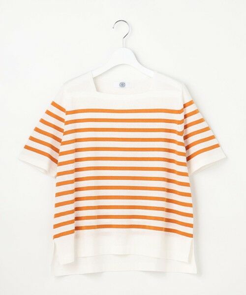 L size ONWARD(大きいサイズ) / エルサイズオンワード ニット・セーター | RELAX OVER KNIT プルオーバー（オフホワイト×サニーオレンジ）