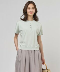 L size ONWARD(大きいサイズ) / エルサイズオンワード ニット・セーター | COOL MINT COTTON POLYESTER ヘンリーネック ニット プルオーバー