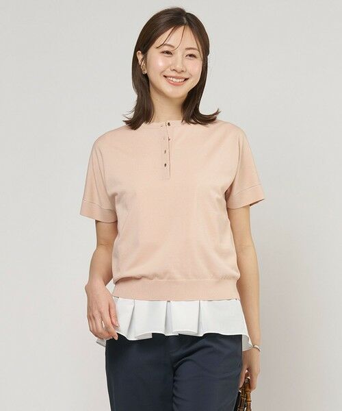 L size ONWARD(大きいサイズ) / エルサイズオンワード ニット・セーター | COOL MINT COTTON POLYESTER ヘンリーネック ニット プルオーバー（サーモン系）