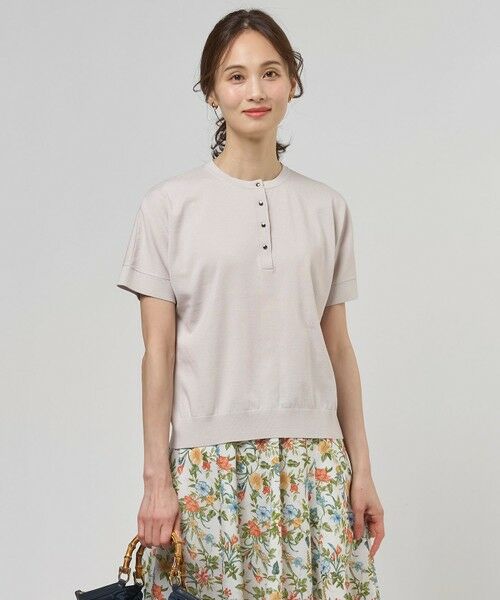 L size ONWARD(大きいサイズ) / エルサイズオンワード ニット・セーター | COOL MINT COTTON POLYESTER ヘンリーネック ニット プルオーバー（グレージュ系）