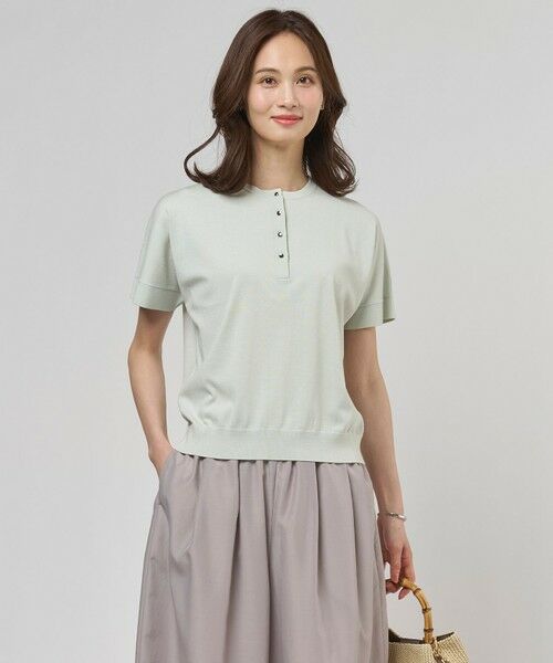 L size ONWARD(大きいサイズ) / エルサイズオンワード ニット・セーター | COOL MINT COTTON POLYESTER ヘンリーネック ニット プルオーバー（ライトミント系）