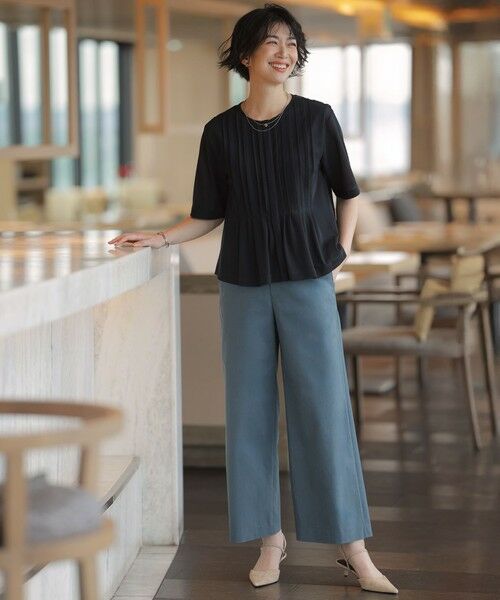 L size ONWARD(大きいサイズ) / エルサイズオンワード その他パンツ | 【人気素材】セルロースリネンストレッチ セミワイド パンツ | 詳細17