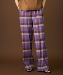 L size ONWARD(大きいサイズ) / エルサイズオンワード その他パンツ | 【SHIHOさん着用・セットアップ対応】コットンリネンチェックワイドストレート パンツ
