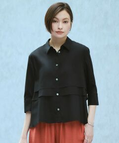 L size ONWARD(大きいサイズ) / エルサイズオンワード シャツ・ブラウス | クリアタフタ レイヤードディテール クロップドシャツ