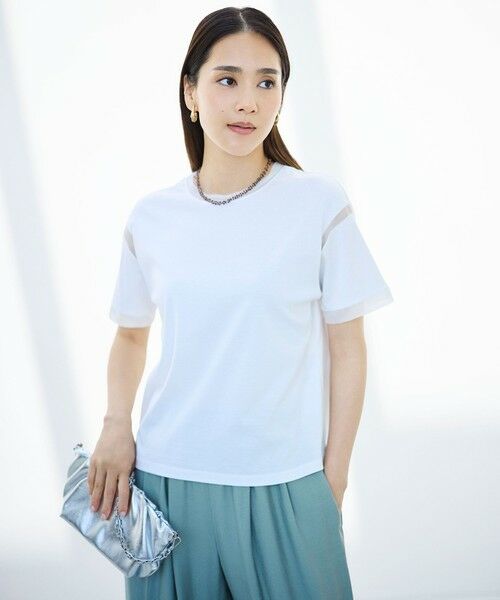 L size ONWARD(大きいサイズ) / エルサイズオンワード カットソー | ナチュラルコットンハイゲージシアーアクセント Tシャツ | 詳細1