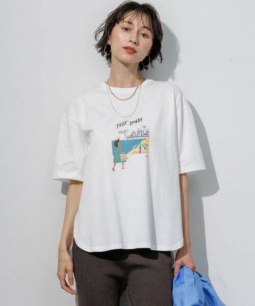 L size ONWARD(大きいサイズ) / エルサイズオンワード カットソー | Lauren Rolwing コラボ グラフィックプリント リラクシー Tシャツ（オフ）