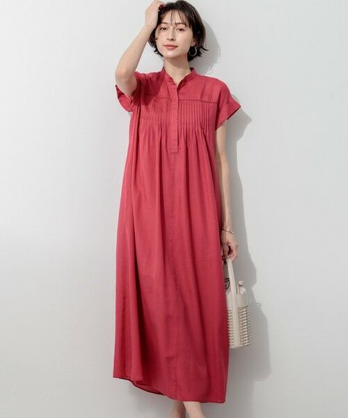 L size ONWARD(大きいサイズ) / エルサイズオンワード ロング・マキシ丈ワンピース | ウォッシュドシアーボイル ピンタック ワンピース(ローズ系)