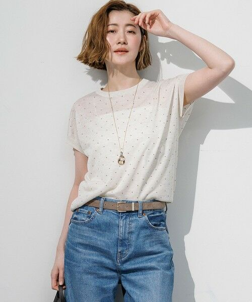 L size ONWARD(大きいサイズ) / エルサイズオンワード ニット・セーター | 【WEB&一部店舗限定カラーあり】シアードット フレンチスリーブ ニット（ライトグレー系）