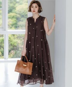L size ONWARD(大きいサイズ) / エルサイズオンワード ロング・マキシ丈ワンピース | 【WEB&一部店舗限定】シアーワッシャー 刺繍 ワンピース